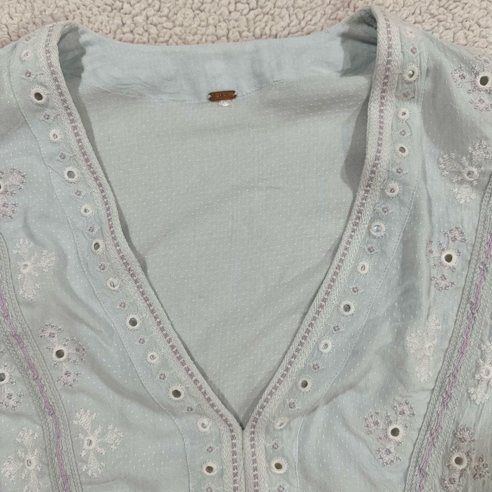 Free People Boogie All Night Blouse Light Blue - Picture 5 of 8